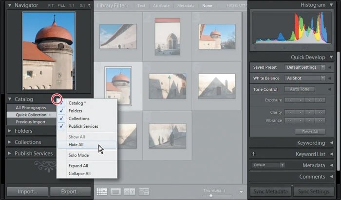 Lightroom catalog options screenshot