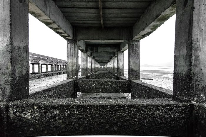 Concrete foundations of a pier