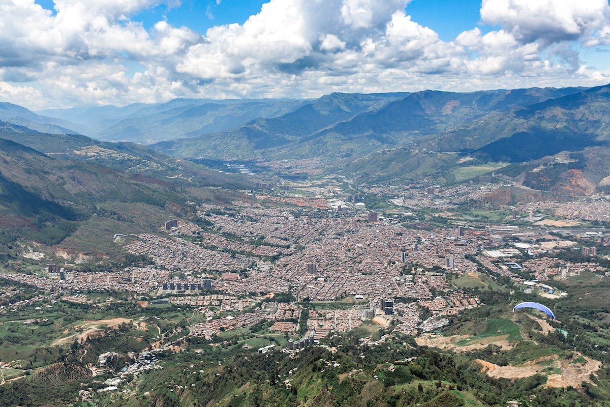 photograph of a small city from the air edited