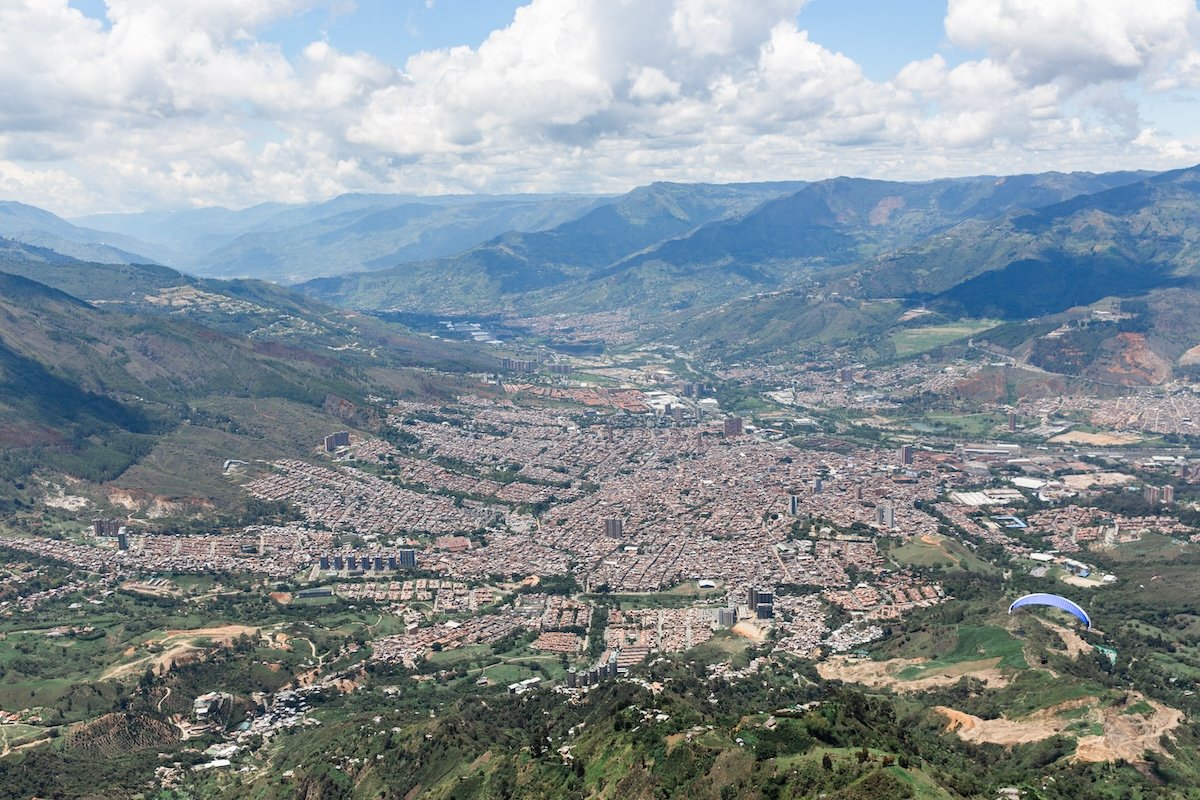 photograph of a small city from the air