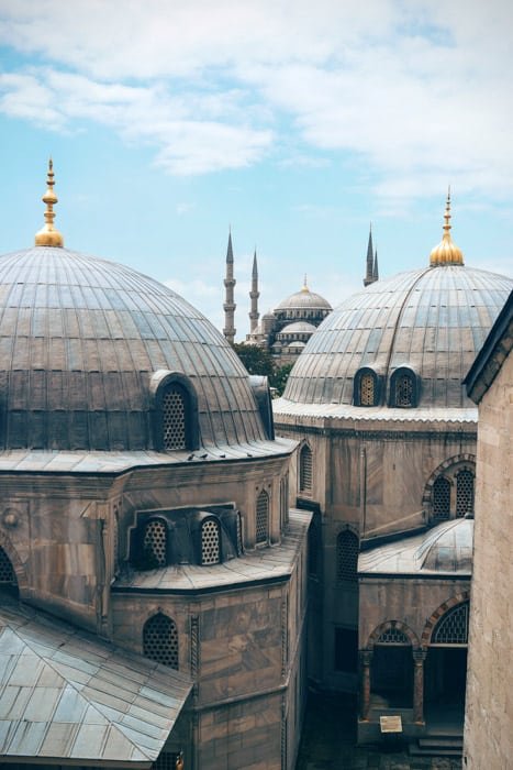 Cool architectural shot of domed roofs of buildings