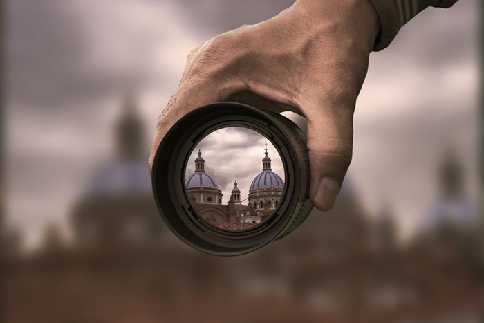 City seen through open lens