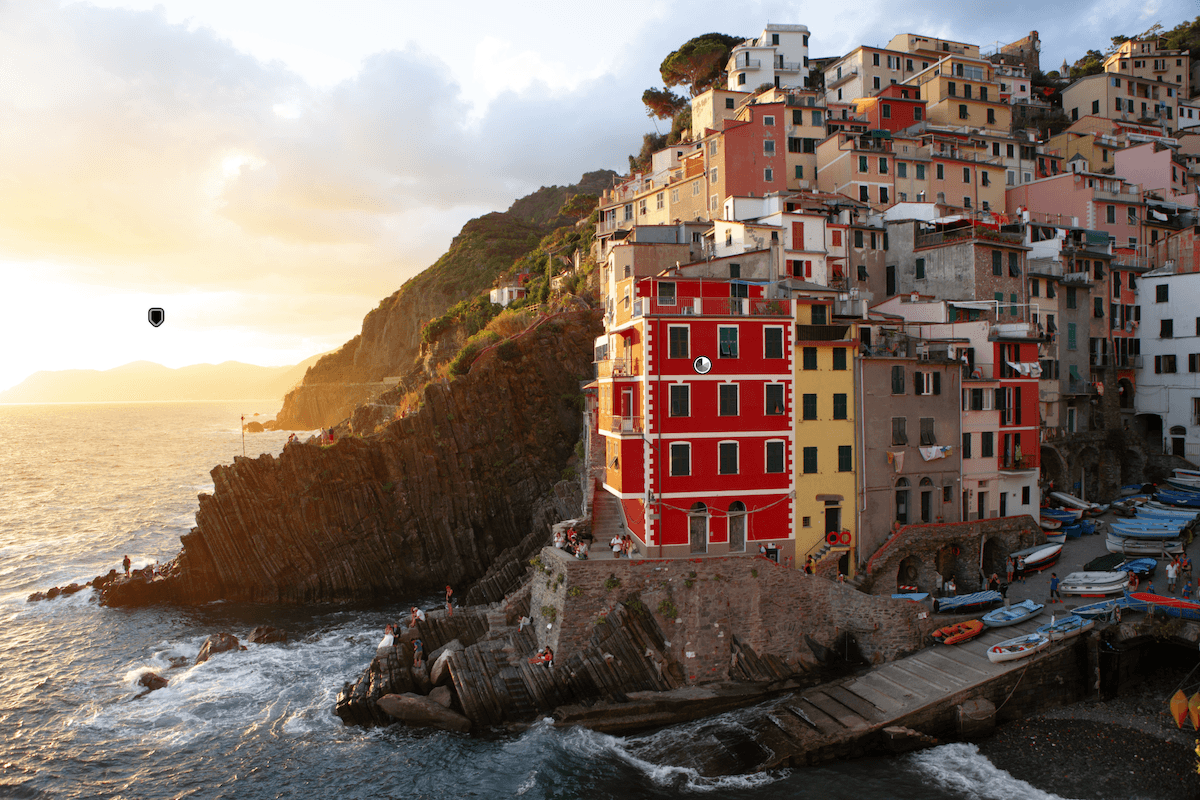 photograph of a colorful coastal town with a mask in lightroom